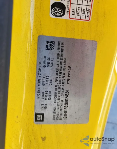 2017 Chevrolet Camaro Lt z USA, uszkodzony, nr VIN 1G1FD1RS2H0124624